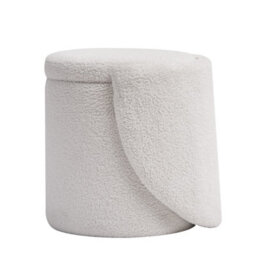 Nordlys Pouf With Backrest And Storage In White Bouclé Vintage Style Living Room - thumbnail 1