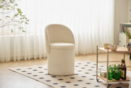 Nordlys Pouf With Backrest And Storage In White Bouclé Vintage Style Living Room - thumbnail 3