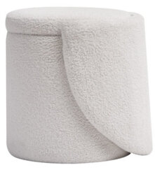 Nordlys Pouf With Backrest And Storage In White Bouclé Vintage Style Living Room - thumbnail 2