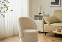 Nordlys Pouf With Backrest And Storage In White Bouclé Vintage Style Living Room - thumbnail 8