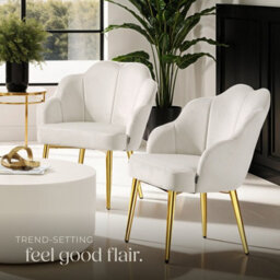 Tectake Set Of 4 Accent Chair Hellen - Velvet Cover, Padded, Extra-Wide Shell-Shaped Backrest  - Cream/gold - thumbnail 8