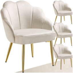 Tectake Set Of 4 Accent Chair Hellen - Velvet Cover, Padded, Extra-Wide Shell-Shaped Backrest  - Cream/gold - thumbnail 1