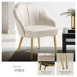 Tectake Set Of 4 Accent Chair Hellen - Velvet Cover, Padded, Extra-Wide Shell-Shaped Backrest  - Cream/gold - thumbnail 3