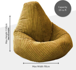 Beautiful Beanbags Adult Highback Beanbag Jumbo Cord Bean Bags Ready Filled - Mustard - thumbnail 3