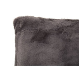 Orsina Grey Rectangular Faux Fur Cushion, Luxe Feather-Filled Throw Pillow With Faux-Suede Reverse, Grey Cushion - thumbnail 6