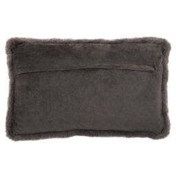Orsina Grey Rectangular Faux Fur Cushion, Luxe Feather-Filled Throw Pillow With Faux-Suede Reverse, Grey Cushion - thumbnail 3