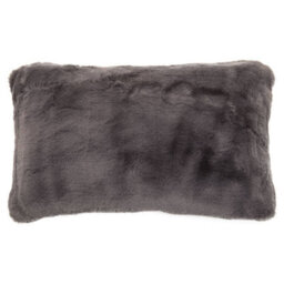 Orsina Grey Rectangular Faux Fur Cushion, Luxe Feather-Filled Throw Pillow With Faux-Suede Reverse, Grey Cushion - thumbnail 2
