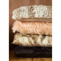 Orsina Grey Rectangular Faux Fur Cushion, Luxe Feather-Filled Throw Pillow With Faux-Suede Reverse, Grey Cushion - thumbnail 5
