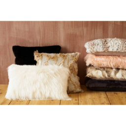 Orsina Grey Rectangular Faux Fur Cushion, Luxe Feather-Filled Throw Pillow With Faux-Suede Reverse, Grey Cushion - thumbnail 4