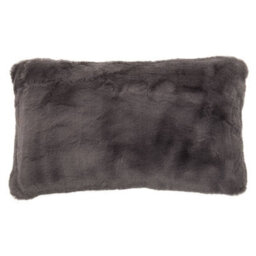 Orsina Grey Rectangular Faux Fur Cushion, Luxe Feather-Filled Throw Pillow With Faux-Suede Reverse, Grey Cushion - thumbnail 1