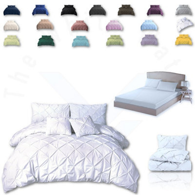 TheWhiteWater Limited Pintuck Duvet Cover Set + Matching Pillowcases With Bedsheet - 3In1 Hotel Style Bedding Set - White - image 1