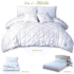 TheWhiteWater Limited Pintuck Duvet Cover Set + Matching Pillowcases With Bedsheet - 3In1 Hotel Style Bedding Set - White - thumbnail 2