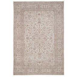 Loomed Traditional Floral Cotton Chenille Rug Cream Beige Machine Washable 200Cm X 290Cm - thumbnail 6