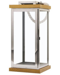 Beliani 41Cm Lantern Light Wood And Silver Metal Pillar Candle Holder With Rope Handle - Indoor - thumbnail 3