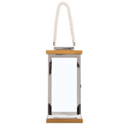 Beliani 41Cm Lantern Light Wood And Silver Metal Pillar Candle Holder With Rope Handle - Indoor - thumbnail 6