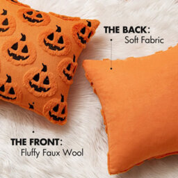 Amorly Halloween Fall Thanksgiving Pumpkin Throw Pillow Covers,orange Soft Plush Faux Wool Cushion Cases,18Inch Decor For Sofa,home,patio - thumbnail 3