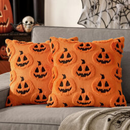 Amorly Halloween Fall Thanksgiving Pumpkin Throw Pillow Covers,orange Soft Plush Faux Wool Cushion Cases,18Inch Decor For Sofa,home,patio - thumbnail 1