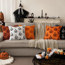 Amorly Halloween Fall Thanksgiving Pumpkin Throw Pillow Covers,orange Soft Plush Faux Wool Cushion Cases,18Inch Decor For Sofa,home,patio - thumbnail 2