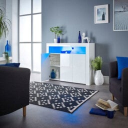 MMT Funiture Designs Modern White Matt Gloss Buffet Sideboard Cabinet With Led Lights-  Length 116Cm X Depth 35Cm X Height 93Cm - thumbnail 2