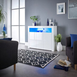 MMT Funiture Designs Modern White Matt Gloss Buffet Sideboard Cabinet With Led Lights-  Length 116Cm X Depth 35Cm X Height 93Cm - thumbnail 1