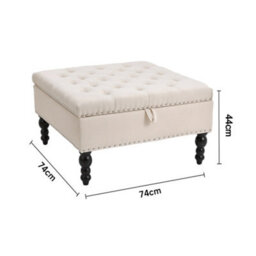 Darphe Beige Square Storage Ottoman 74Cm Linen Upholstered Button Tufted Footstool With Flip Top Lid And Wooden Legs - thumbnail 2