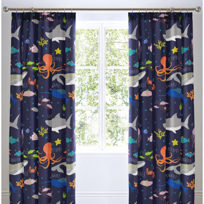 Bedlam Sea Life Lined Pencil Pleat Curtains - image 1