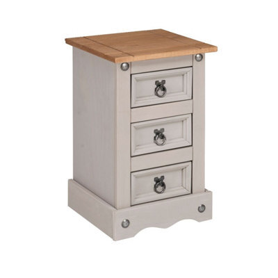 Mews Corona Bedside Table Grey 3 Drawer Bedroom Cabinet Nightstand - image 1