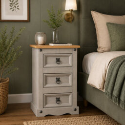 Mews Corona Grey 3 Drawer Bedside Table Bedroom Cabinet Nightstand Side Lamp - thumbnail 6