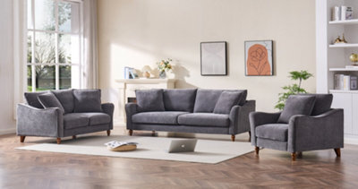 UK Leisure World Grey Fabric Sofa Sofa Set Suites Settee Three Two Single 3 2 1 Seater Soft Sofa - image 1