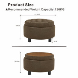 Matteo Round Storage Ottoman With Removable Wood Tray Top - Coffee - thumbnail 6