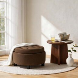 Matteo Round Storage Ottoman With Removable Wood Tray Top - Coffee - thumbnail 5
