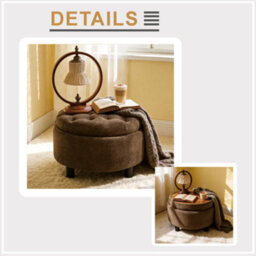 Matteo Round Storage Ottoman With Removable Wood Tray Top - Coffee - thumbnail 8