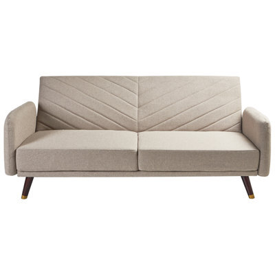 Beliani Sofa Bed 3 Seater Senja Faux Linen Light Brown - image 1