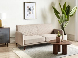 Beliani Sofa Bed 3 Seater Senja Faux Linen Light Brown - thumbnail 2