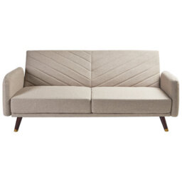 Beliani Sofa Bed 3 Seater Senja Faux Linen Light Brown