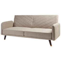 Beliani Sofa Bed 3 Seater Senja Faux Linen Light Brown - thumbnail 5
