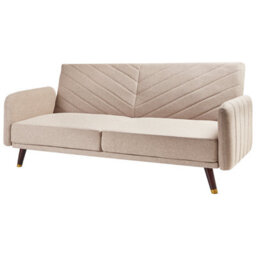 Beliani Sofa Bed 3 Seater Senja Faux Linen Light Brown - thumbnail 4