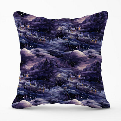 Warren Reed Designer Snowy Christmas Village On A Starry Night Outdoor Cushion 45Cm X 45Cm - image 1
