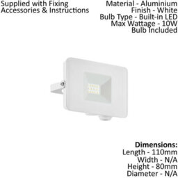 Adjustable 10W Ip65 Outdoor Wall Flood Light - Built-In Led Porch Lamp In White - thumbnail 2