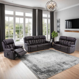 More4Homes Chester Manual Recliner Bonded Leather 1+2+3 Seater Sofa Set (Brown) - thumbnail 1