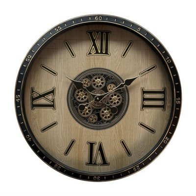 Minster 60Cm Round Wall Gear Clock For Living Room/hallway/dining Room - Metal - L8 X W64 X H64 Cm