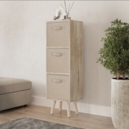 Urbn-Living Urbnliving 80Cm Height 3 Tier Antique Oak Wooden Storage Bookcase Scandinavian Style Pine Legs With Beige Inserts