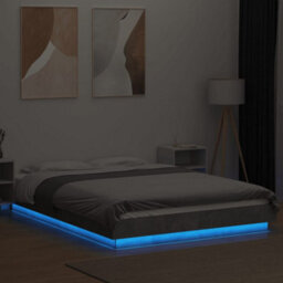 Berkfield Bed Frame With Led Lights Without Mattress Concrete Grey 120X200Cm - thumbnail 4