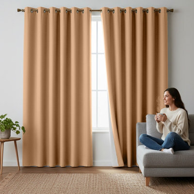 Moonlight Bedding Blackout Polyester Curtain Thermal Natural Beige Curtains With Eyelet Header (Pair) 90X108Inch (228X274Cm) - image 1