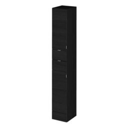 Hudson Reed Fusion Floor Standing Tall 2 Door 1 Drawer Cabinet, Soft Close, Charcoal Black, 300X355X1940mm
