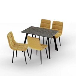 Urbn-Living Urbn Living 110Cm Dining Table & 4 Pcs Velvet Chairs Set Modern Metal Kitchen Furniture Slate Grey Table And Curly Yellow Chair