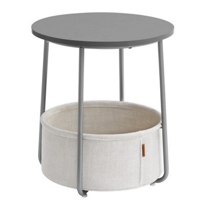 Side Table Round End Table Fabric Basket Spacious Living Room Bedside Table Cement Grey And Cloud White - image 1