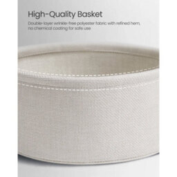 Side Table Round End Table Fabric Basket Spacious Living Room Bedside Table Cement Grey And Cloud White - thumbnail 4