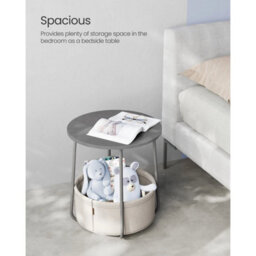 Side Table Round End Table Fabric Basket Spacious Living Room Bedside Table Cement Grey And Cloud White - thumbnail 5