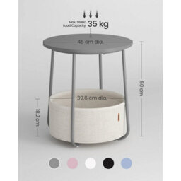 Side Table Round End Table Fabric Basket Spacious Living Room Bedside Table Cement Grey And Cloud White - thumbnail 2